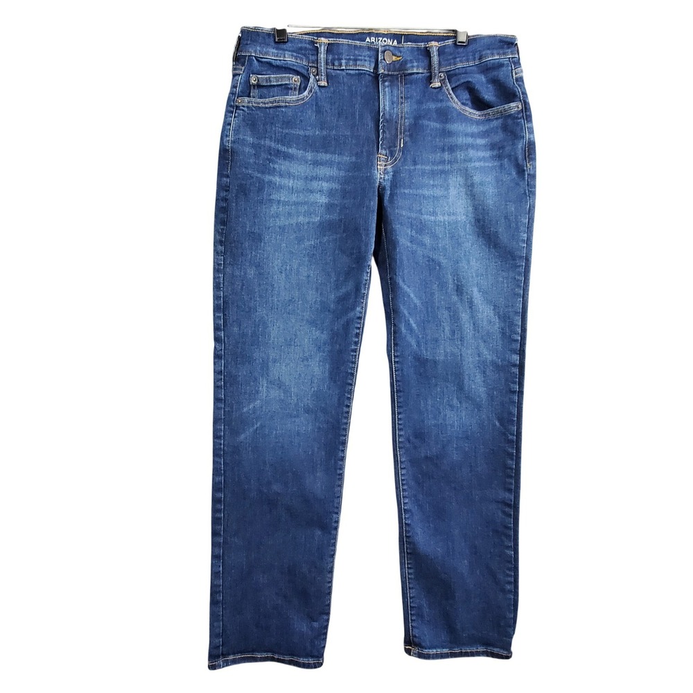 Arizona Jean Co Mens Straight Leg Jeans Blue Medium Wash 33x30 Stretch Denim